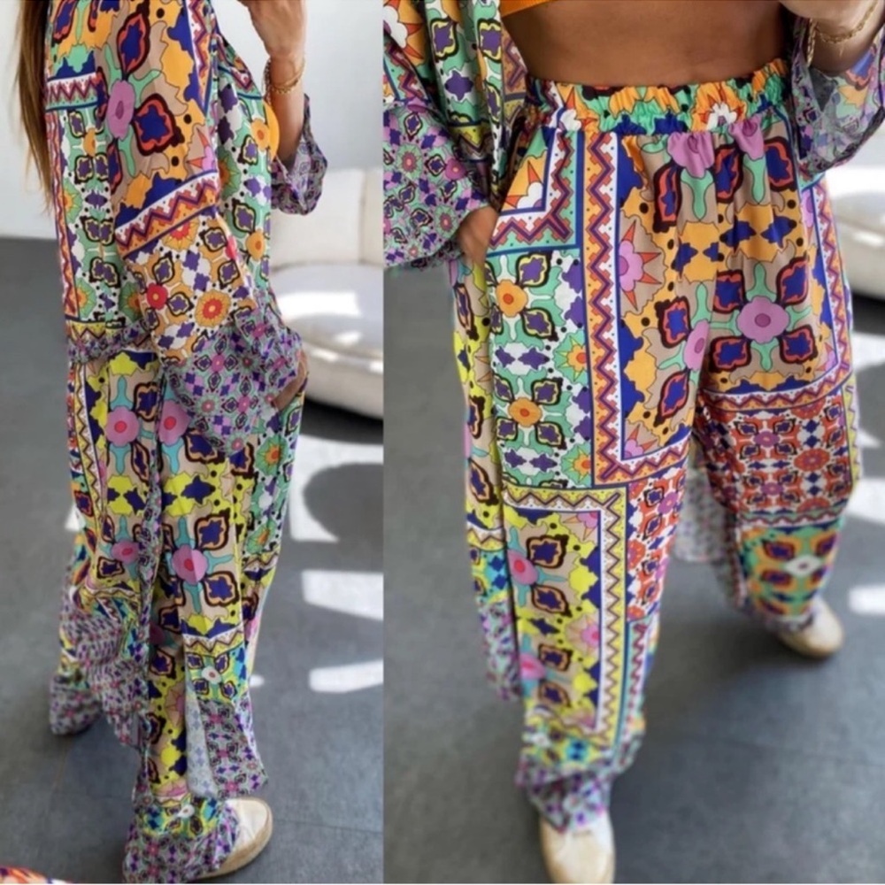 NWT Zara Multicolor Wide Leg Pants